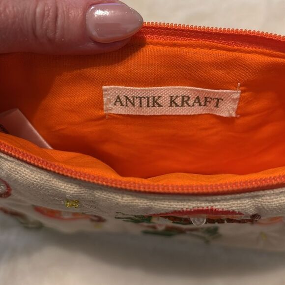Antik Kraft Boho Embroidered Beaded Citrus Cosmetic Bag Clutch with Tassel - Picture 5 of 5